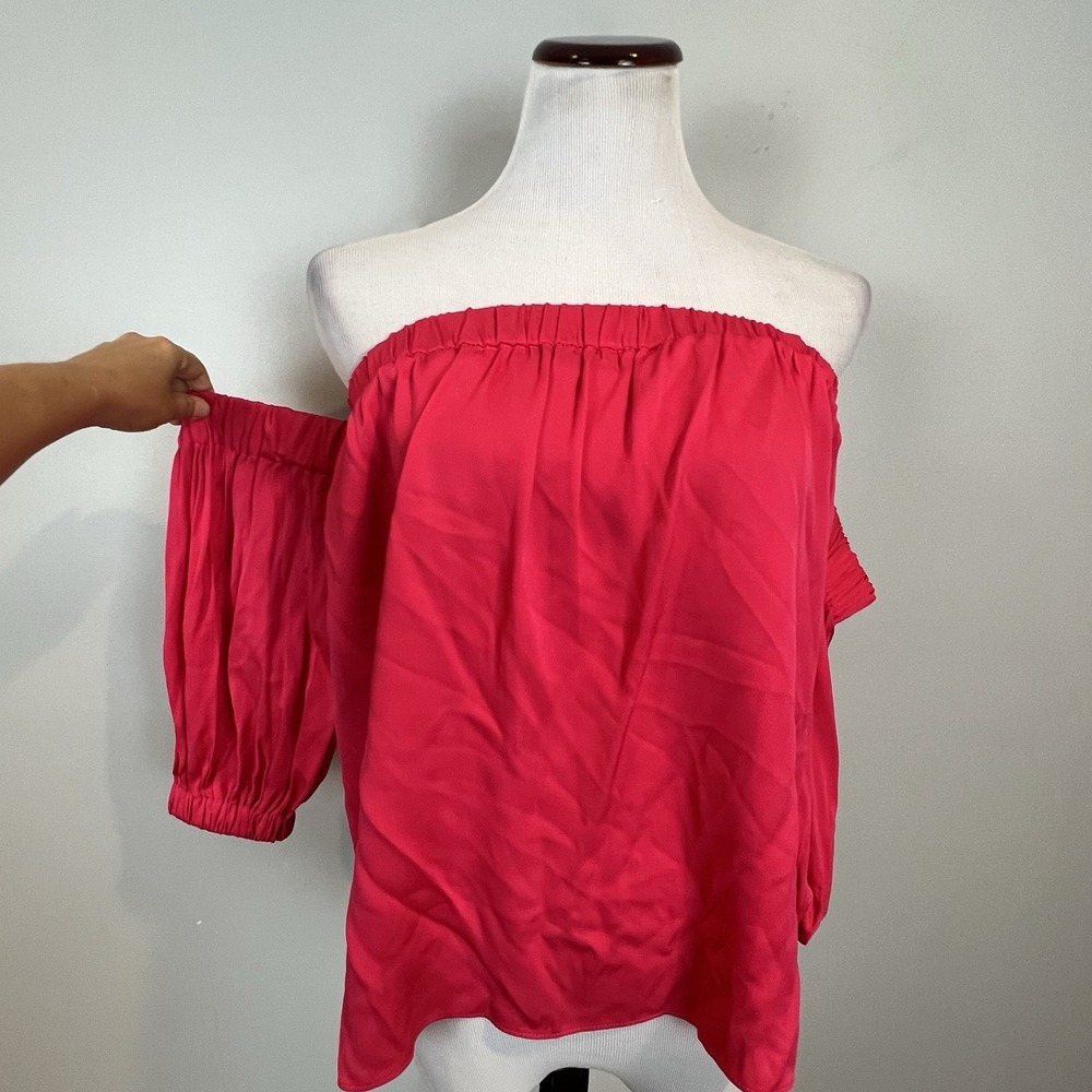 Milly Off-the-Shoulder Rose Pink Silk Blouse Size Large NWT $320 Retail
